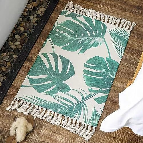 Plancholo Baumwollteppich, waschbar, Boho-Überwurf, Teppiche mit Quasten, für Wohnzimmer, Schlafzimmer, Eingangsbereich, Küche, Wäsche, 60 x 90 cm