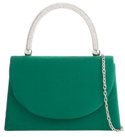 Bolso de mano de ante con asa de diamante superior para novia, graduación, boda, noche, fiesta, bolso de mano, Green, medium