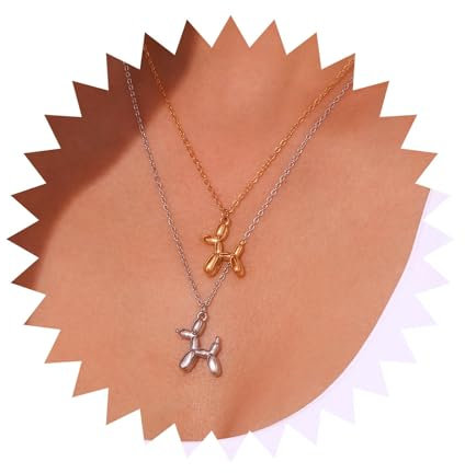 Dervivea Gothic-Ballon-Hund-Anhänger-Halskette, goldene Ballon-Hunde-Halskette, 3D-Ballon-Hund-Halsband-Halskette, süße Welpen-Halskette, Kettenschmuck für Frauen und Mädchen