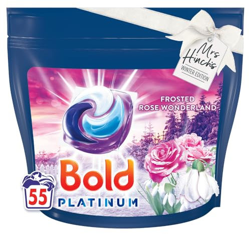 Bold Platinum PODS® Washing Liquid Laundry Detergent Capsules 55 Washes, Frosted Rose Wonderland, Mrs Hinch's Winter Edition, With Built-In Softener