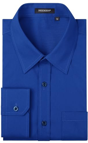 HISDERN Chemise Bleu Homme Manches Longues Chemises Habillée Formelle Chemise Regular Fit Casual Chemises Shirt Bleu Royal 6XL
