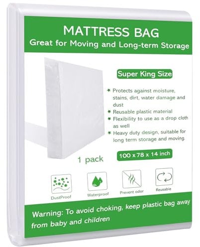 Dntorx Super King Size Mattress Bag for Moving and Storage, Waterproof Plastic Mattress Protector 2.76 Mil Heavy Duty Mattress Cover for Moving King Size and Super King Size – 255 X 200 X 35cm