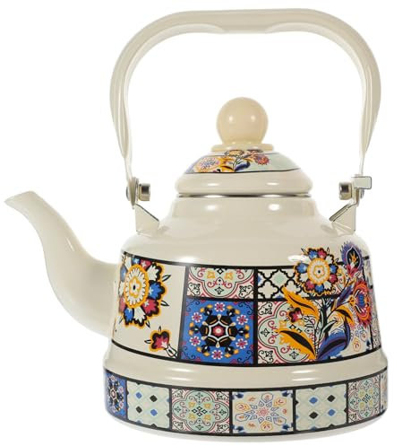 Kichvoe Bouilloire À Thé En Émail 1.1L Émail Vintage Sur Théière En Acier Bouilloire À Eau Bouilloire À Thé Sifflante Théière De Cuisinière Théière À Eau Chaude Théière Pour Gaz Induction