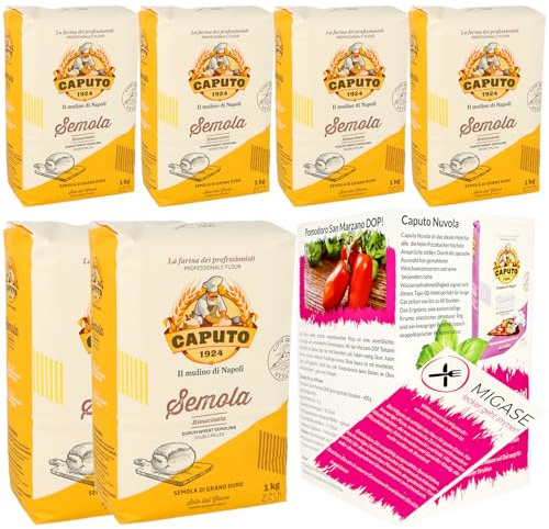 MIGASE 6x1kg Caputo Semola inkl. Teigkarte. Für Pizza, Pasta und mehr