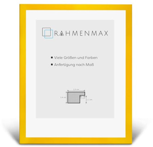 RahmenMax Skane Bilderrahmen Posterrahmen 50x60 cm Standard Formate Gelb RW Weiss Kunstglas Antireflex