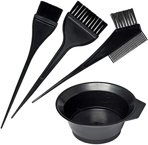 Hair Dye Set (4 PCS) Colouring Tint Tool Brush Kit and Bleach Mixing Bowl Set Double-Sided Colouring Comb & Bowl Set Kit Salon Professional Highlighting Kit for Men Women Girls
