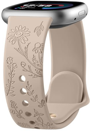 Vancle für Fitbit Versa 4 Armband/Fitbit Versa 3 Armband/Fitbit Sense 2 Armband/Fitbit Sense für Damen Herren, Silikon Armbänder Floral Gravierte Uhrenarmband, Wasserdichtes Sport Ersatzarmband