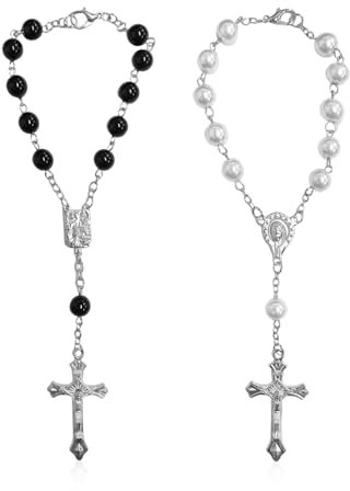 YSDYY 2 Stück Rosenkranzkette, LKW-Zubehör Innenraum, Auto-Dekorationsanhänger, Kreuz-Rosenkranz-Armband, Auto-Innenraum-Anhänger, Autozubehör