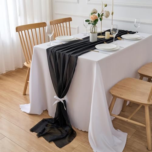 CHUQING Tischläufer Schwarz Organza Tischdeko Schwarzer Chiffon Tischläufer SchwarzeTable Runner 70 x 300 cm