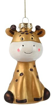 Kaemingk Christbaumschmuck Giraffe 12cm Glas Figur zum Aufhängen - mit Glitzer - Weihnachtsbaum Anhänger für Weihnachten - Christbaumanhänger & Weihnachtsbaumschmuck - Zoo Tiere Hellbraun Gold
