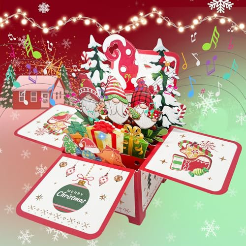 3D Weihnachtskarte Pop Up Weihnachtsbaum mit Lichtern und Musik,Grußkartenhalter Christmas Tree Pop Up Weihnachtskarte,LED Licht Weihnachten Karte für Kinder,Freundin und Familie (Weiß)
