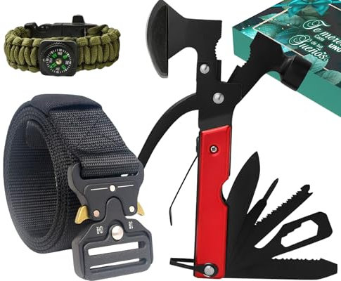 Pack Regalo Hombre - Regalos Originales – Multiherramienta - Pulsera Supervivencia – Cinturon Tactico Hombre|Herramientas para Aventura al Aire Libre Caza, Pesca, Senderismo, Camping o Uso Domestico