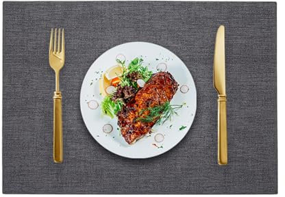 Beydodo Tischsets Abwaschbar, Platzset Leder Grau Schwarz 43x30 Leinenoptik 2MM Dicke Platzdeckchen 4er Set Nordisch