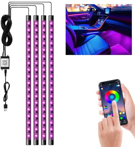 XEMQENER Car LED Interior Lights, Car Led Strip Light With APP Control, 72 LEDs Cars Interior Lights RGB Music Sound-Activated, USB Port Cars Charger Footwell Lights,8 Colors Atmosphere Lights