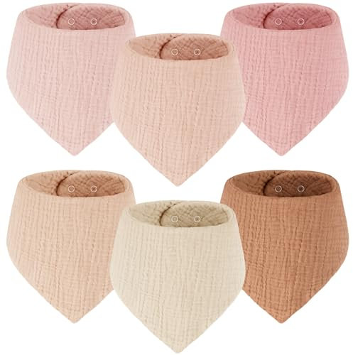 Yukkidds Lätzchen Baby Dreieckstuch 100% Baumwolle Musselin Halstuch für Neugeborene Junge und Mädchen Saugfähig und Verstellbare Halstücher Baby 6 Stück Rosa&Khaki