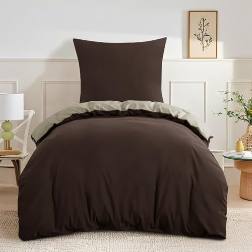 RUIKASI Bettwäsche 155x220 2teilig Mikrofaser, Braun Khaki | Wendebettwäsche 1 Bettbezug + 1 Kissenbezug 80x80 cm mit Reißverschluss OEKO-TEX Bettwäsche Sets, Weich und Bügelfrei