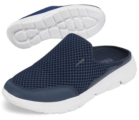Sabots Homme Légers avec Semelle Sneaker - Mules Pantoufles de Maison Respirantes Antidérapant Confortable - Chaussures Ouvertes Masculines Loafer Mesh Mocassins pour Toutes les Saisons (Bleu, 42 EU)