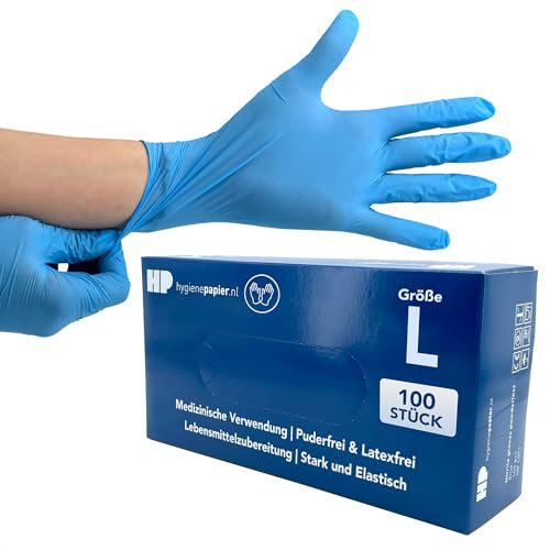 Bové 100 Nitril Einweghandschuhe - Blau - Größe L - Latexfrei & Puderfrei - Für Medizin & Lebensmittel - Reißfest & Elastisch
