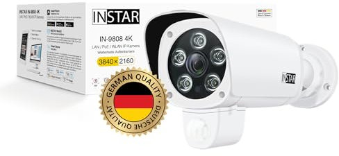 INSTAR IN-9808 4K Überwachungskamera Außen weiß, LAN/WLAN/PoE, HomeKit Secure Video, AI-Personenerkennung, IR-Nachtsicht, Mikrofon, Audio, PIR, RTSP, WPA3, MQTT, NDAA/TAA