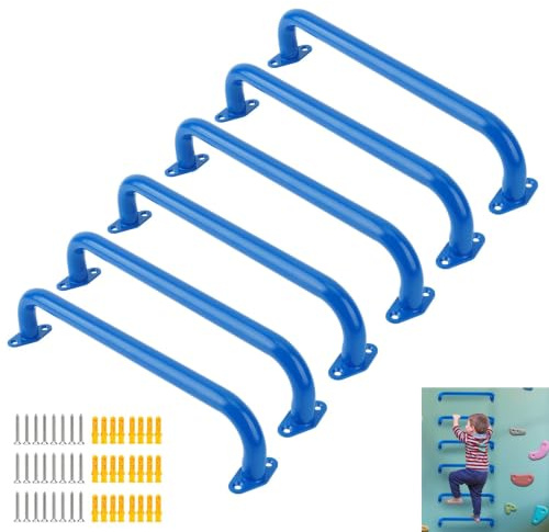 Bijun 43,2 cm Metall-Spielplatzgriffe, robuste Decken-Haltegriffe für Indoor-Spielplätze, Klettergerüst, Affenregale und Wandleitern; matte Textur, Sicherheitsgriff (blau, 6 Stück)