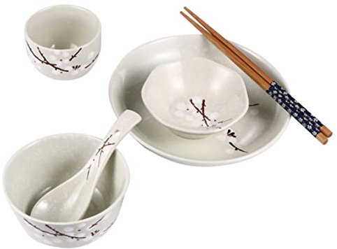 Gatuida Dinner Service Japanese Style Ceramic Tableware Dinner Plates Cups Bowls Spoons Chopsticks for Single Use