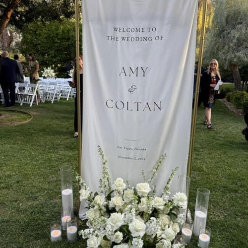 Cartello di benvenuto per matrimonio moderno, cartello di benvenuto in tessuto, cartello di benvenuto in tessuto, segni di matrimonio in lino personalizzati, cartelli decorativi e placche Boho (60 x