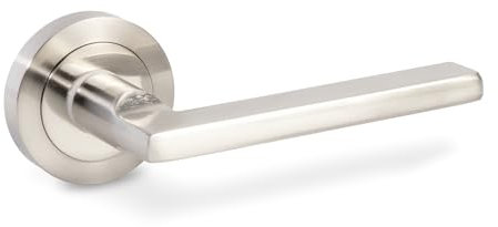 ALK VERDU - Manillas Puertas Interior Compatible Con Picaporte Puerta Interior (no Incluido). Manetas Puertas Interior Casa Con Roseta Redonda ø50. Maneta Puerta Aluminio. (Níquel Satinado)