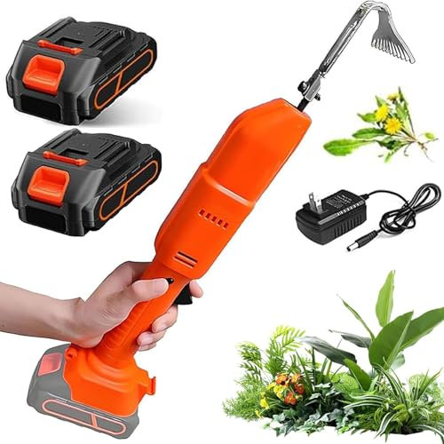 Bineuse et désherbeuse électrique, houe portative électrique avec Batterie au Lithium Rechargeable, Outils de Jardinage et râteau, for ameublir Le Sol, désherber, jardiner, verger et(2 Batteries)
