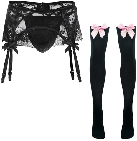 FEOYA Sissy - Set di biancheria intima sexy da uomo, in pizzo, 2 pezzi, Colore: rosa., Taglia unica