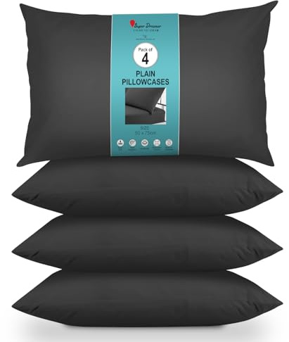 GC GAVENO CAVAILIA Housewife Pillowcases 4 Pairs - 100% Microfibre Bed Pillow - Standard Size 75x50 cm - Hypoallergenic Pillowcase - Envelope Closure - Wrinkle, Fade & Stain Resistant - Black