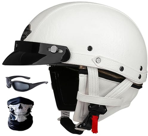 CNNGU Casques Jet Casques Demi Vintage De Style Allemand, Casque De Visage Exposé, Casque De Scooter Électrique, Approuvé Par ECE, Noir/Violet/Bleu/Blanc/Rose/Rouge