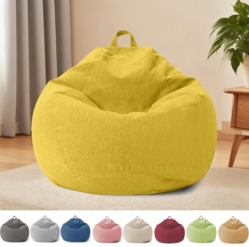 YushengTai Sitzsack Kinder, Erwachsene, Sitzsack Bezug Ohne Füllung, mit Reißverschluss, für Erwachsene und Kinder, 100 x 120 cm Sitzsackstuhl für Schlafzimmer, Büro, Wohnzimmer, Terrasse (Gelb)
