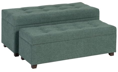 Set mit 2 Sitzbänken aus Stoff und Holz in Grün