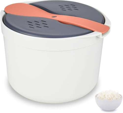 Lnwwrv Cocedor de arroz para microondas de 2L, con Recubrimiento Antiadherente Resistente a Altas temperaturas, vaporera, con Cuchara para arroz, Adecuado para cocinar arroz y Fideos en casa