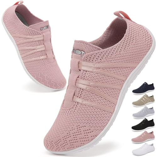 Wizshoe Barefoot Homme Femme Chaussures Pieds Nus d’été Basket Confortable Slip on pour Sneakers Respirant Légères Sport Shoe Casual Fitness Chaussons d’intérieur et d’extérieur Rose 42EU