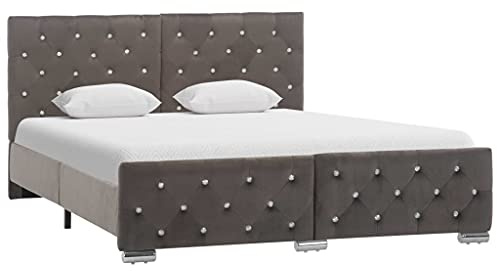 Refined Polsterbett Klassisch Bett Einzelbett Stoffbett Ehebett Schlafzimmerbett Bettrahmen Lattenrost Bettgestell Grau Samt 140x200 cm