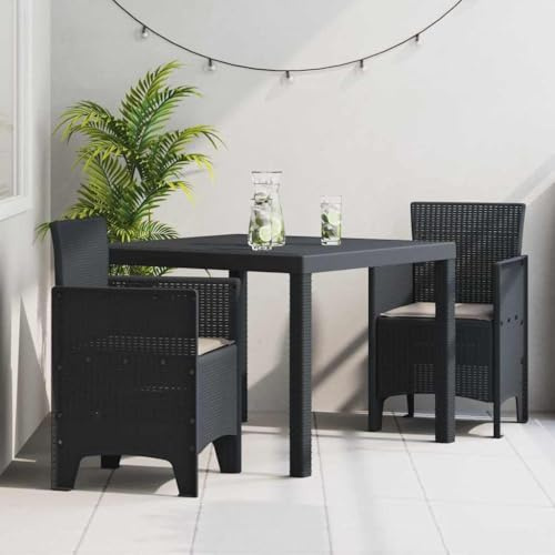 Tonture Garten Essgruppe 3-teilig Anthrazit Polyrattan, Outdoor Essgarnitur mit 2 Stühlen, wetterfestes Balkonmöbel Set für Terrasse und Garten, langlebig