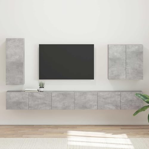 Bucmath Ensemble de meubles TV 6 pièces - Gris béton - Étagère murale - Polyvalent - Extensible - Pour salon, chambre à coucher - 78,5 x 30 x 29,5 cm - Design moderne