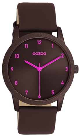 Oozoo C11647 Damenuhr braunes Lederband braunes Sunray Zifferblatt Mineralglas 38 mm Japanisches Quarzwerk