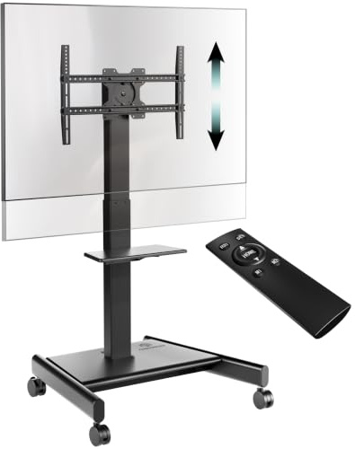 ONKRON TV Ständer rollbar 43-75, bis 65 kg, max VESA 600x400, TS1552E-B | TV Lift elektrisch höhenverstellbar, Fernbedienung, Rollen, breite Basis, neigbar, drehbar; für Büro & Videokonferenzen