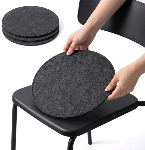 Filz Sitzkissen eckig mit Antirutschnoppen, 4er Set rutschfeste Filz Sitzkissen, 35x35cm Waschbare Stuhlkissen für Indoor und Outdoor, Sitzpolsterauflage für Esszimmer,Garten (4, Rund - Dunkelgrau)