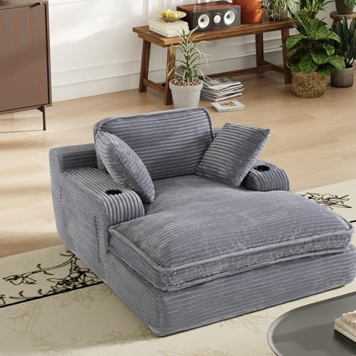 MALOL Boneless Couch Modernes Cord Bodensofa mit Schlaffunktion, Cloud Schlafsofa mit Chaiselongue, 3 Kissen, Bequeme Sofa Couch für Schlafzimmer & Wohnzimmer, Grau, 170cm * 133cm * 66cm, Grau