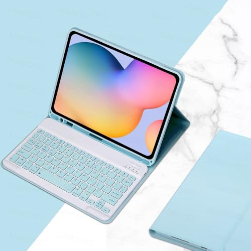 Maikavtouk Keyboard Case for Samsung Galaxy Tab A7 Lite 8.7'' 2021 (SM-T220/T225/T227),Magnetic Detachable Wireless Bluetooth Keyboard,PU Leather Slim Candy Color Cover & Pencil Holder (Light Blue)