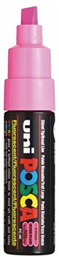 Uni Posca PC-8K couleur rose fluo Neon Stylo Marqueur peinture métal Tissu Verre 8mm pointe Pointe biseautée large écrire sur n'importe quelle surface en métal verre en plastique en bois en tissu pierre (Lot de 1)