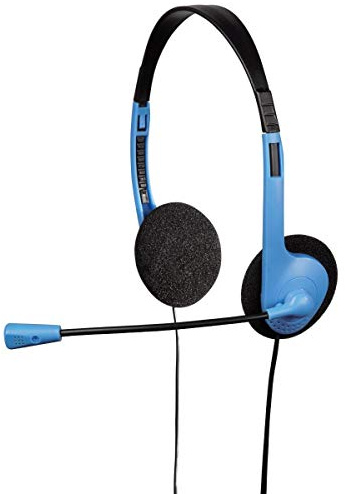 Hama HS-101 Kopfbügel Kopfhörer mit Mikrofon, Stereo, Anschluss 2 x Jack 3,5 mm, blau