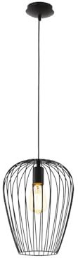 EGLO Pendellampe Newtown, 1 flammige Vintage Pendelleuchte, Retro Hängelampe aus Stahl, Farbe: Schwarz, Fassung: E27, Ø 27,5 cm