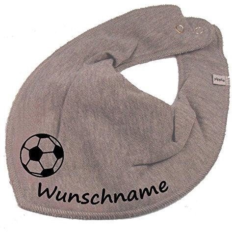 HALSTUCH mit Namen oder Text personalisiert für Baby oder Kind aus Baumwolle in Einheitsgröße Fußball grau