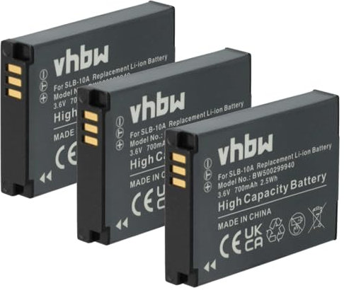 vhbw 3X Akku kompatibel mit Rotanus CB-105, FH-D90 Kamera (700 mAh, 3,6 V, Li-Ion)