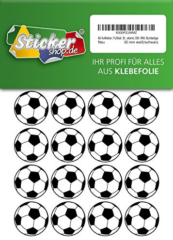 66 Stickers Foot Stickers 30mm Blanc Noir en PVC Film Imprime Autocollant EM Coupe du Monde Bundesliga