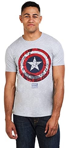 Marvel Men's Captain America Comic Shield T Shirt, Sports Grey, XL UK